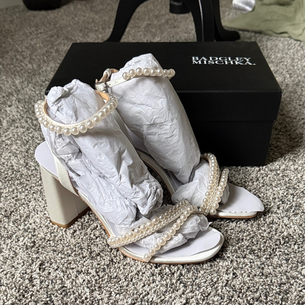 Badgley Mischka Pearl-Embellished Feisty Heels